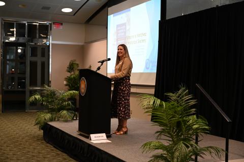 Molly McMillan of the Mississippi Humanities Council addresses the Mississippi Historical Society.