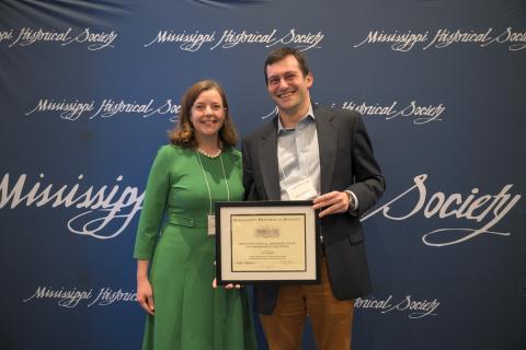 Outstanding Dissertation Award - Marc Aidinoff of University of Mississippi presented by Anne Marshall, executive director, Ulysses S. Grant Presidential Library at Mississippi State University