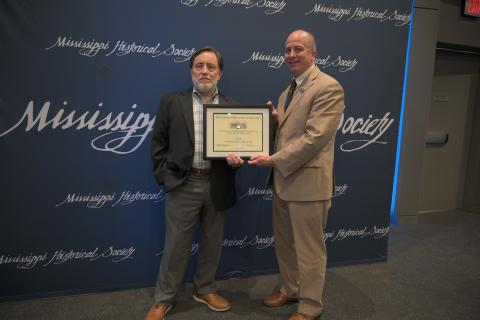 Journal of Mississippi History Best Article Award - Jere Nash for "The Mississippi Legislature Changes the Flag." Presented by Brother Rogers, MHS secretary-treasurer.