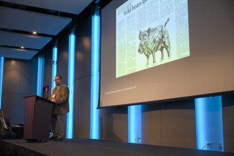 MSU grad student Charles Jones talked about the history of feral hogs in Mississippi.