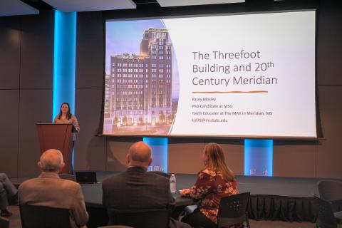 MSU grad student Kasey Mosley talked about Meridian's Threefoot Building.