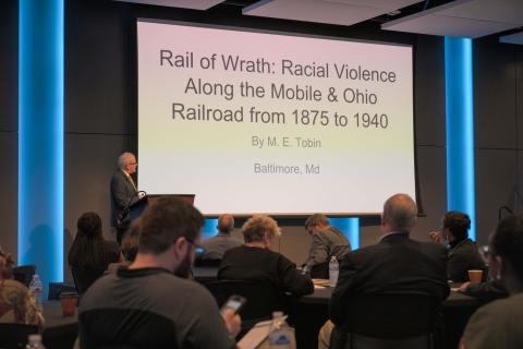 Michael Tobin talked about racial violence on railroads in Mississippi.