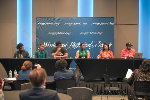 A panel of students and professors from the Margaret Walker Center at Jackson State University included Garrard Lee, Angela Stewart, Chioma Ajunuma, Jaylen McDaniels, Jeremy McDuffey, and Carolyne Rutto.