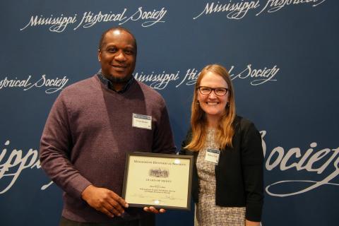Award of Merit - Black History Gallery for preserving the history of the Civil Rights Movement in McComb. Accepting is Kevin Brown.